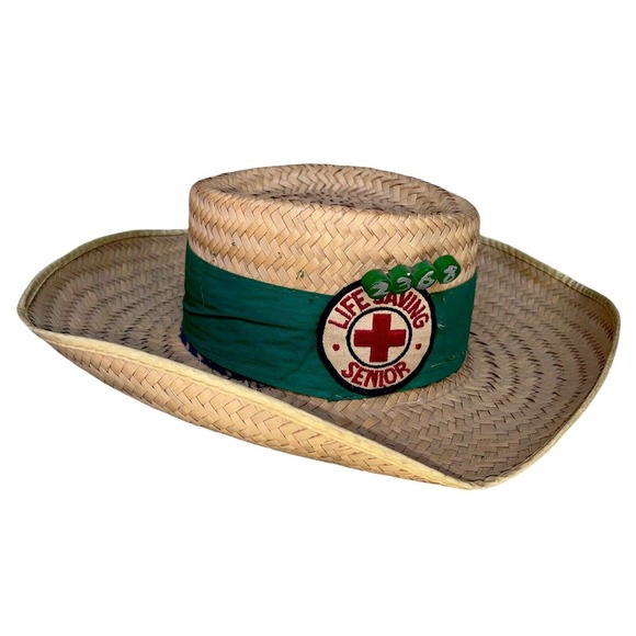 VTG Straw Hat w Badges Patches Boy Scouts America BSA RARE First Aid Small Craft - Picture 2 of 6